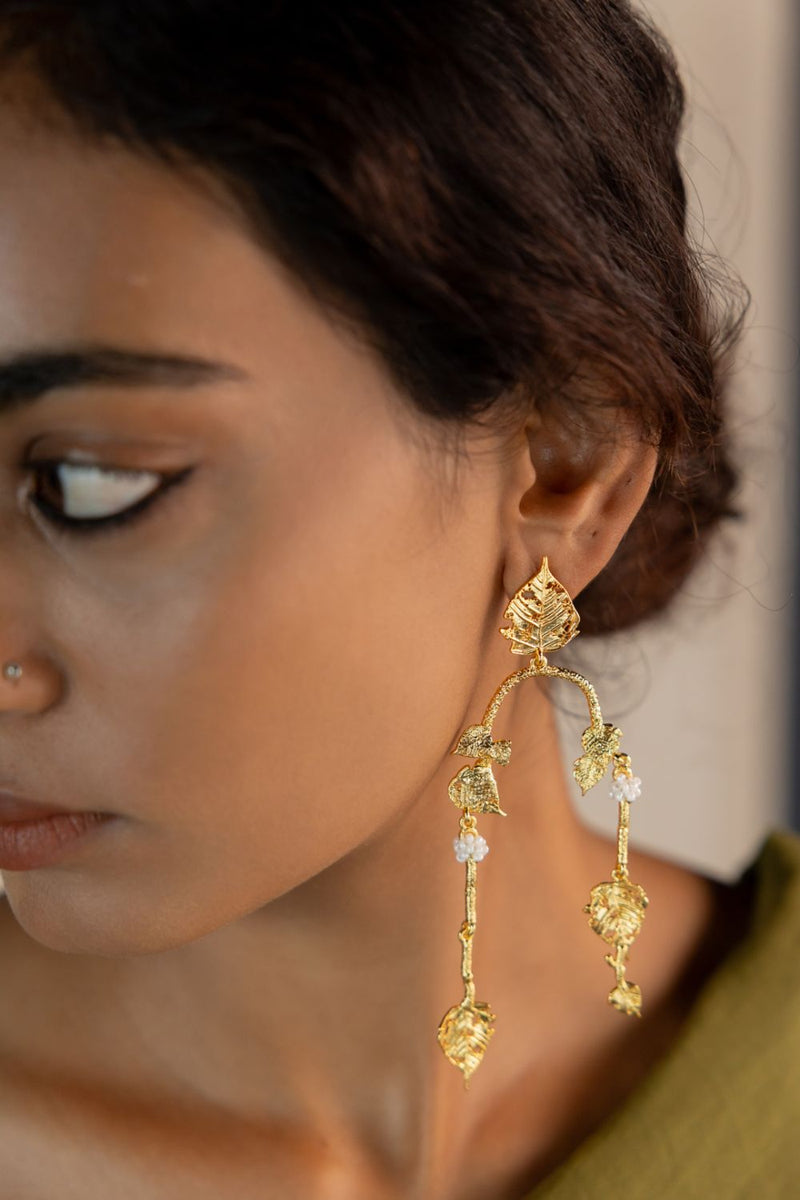 Komal 18k gold plated on brass earring by Aarjavee in gold for women Worldwide