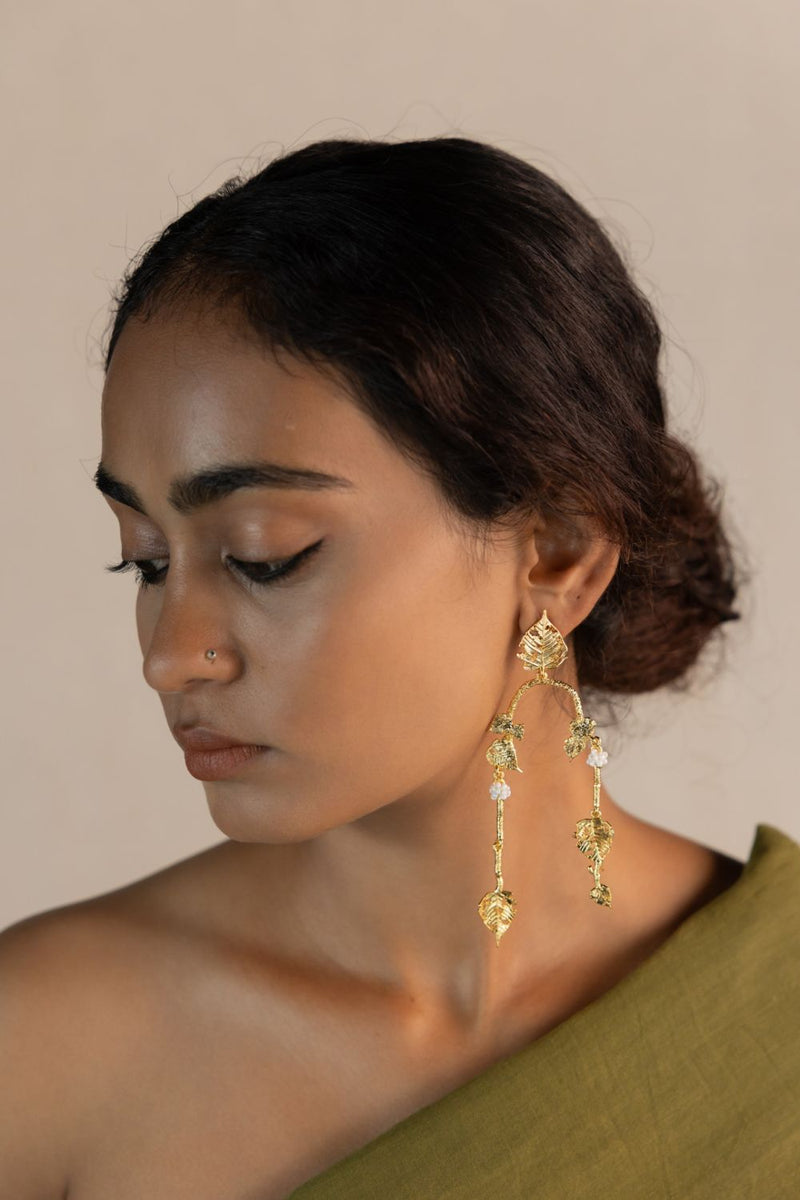 Komal 18k gold plated on brass earring by Aarjavee in gold for women Worldwide