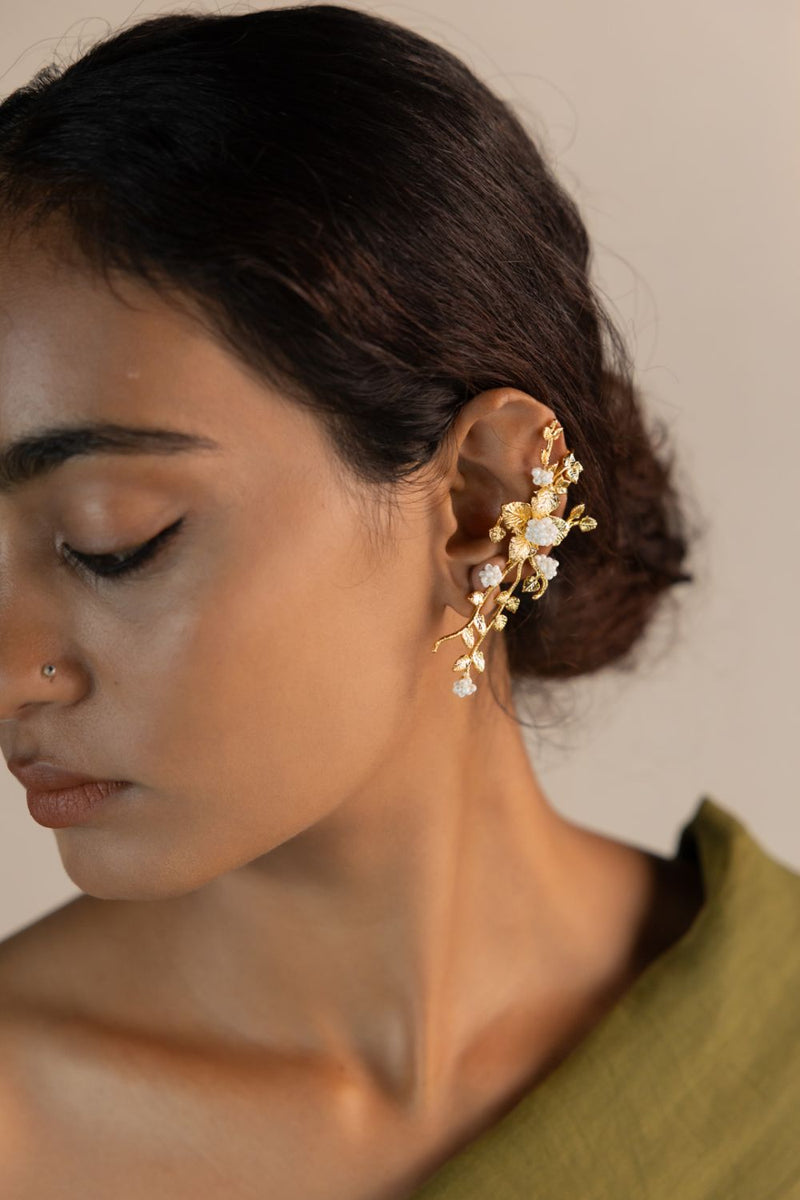 Nirjala 18k gold plated on brass earring by Aarjavee in gold for women Worldwide