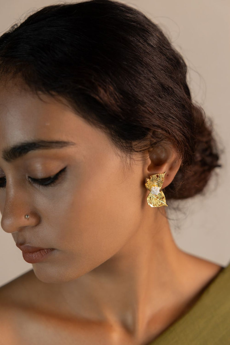 Parna 18k gold plated on brass earring by Aarjavee in gold for women Worldwide