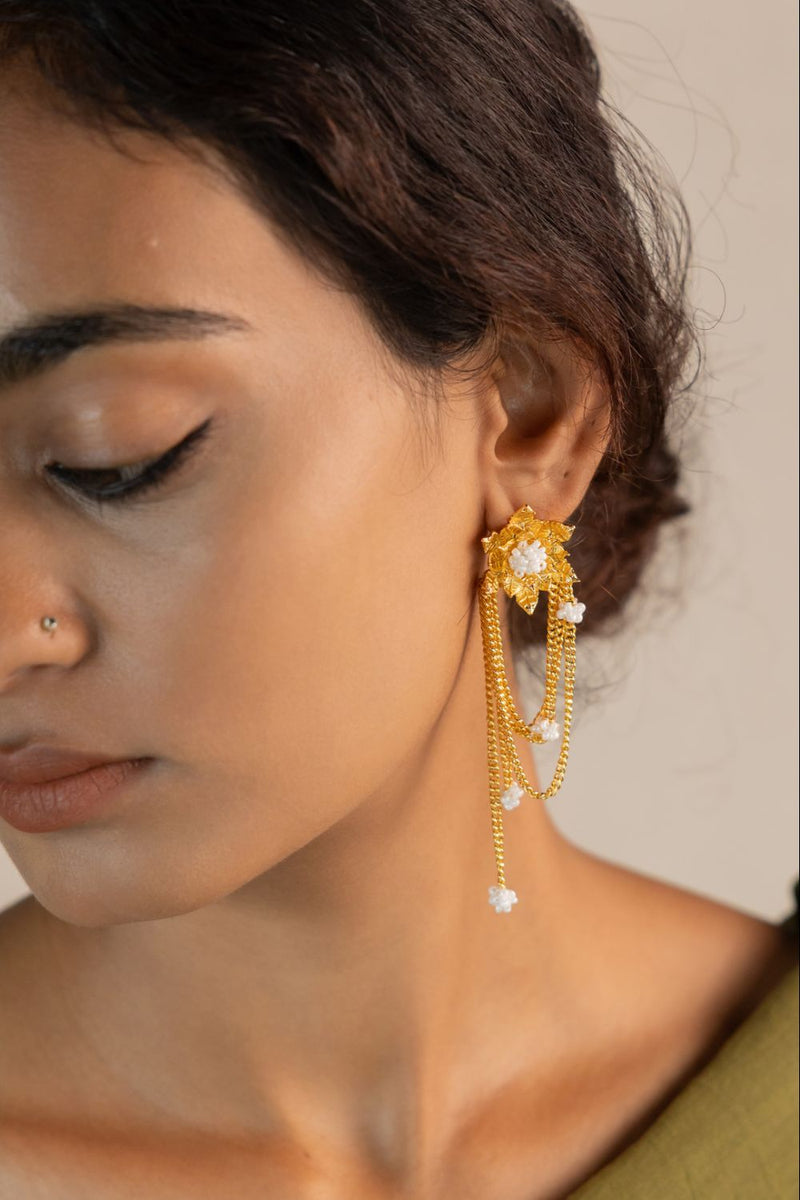 Parnika 18k gold plated on brass earring by Aarjavee in gold for women Worldwide