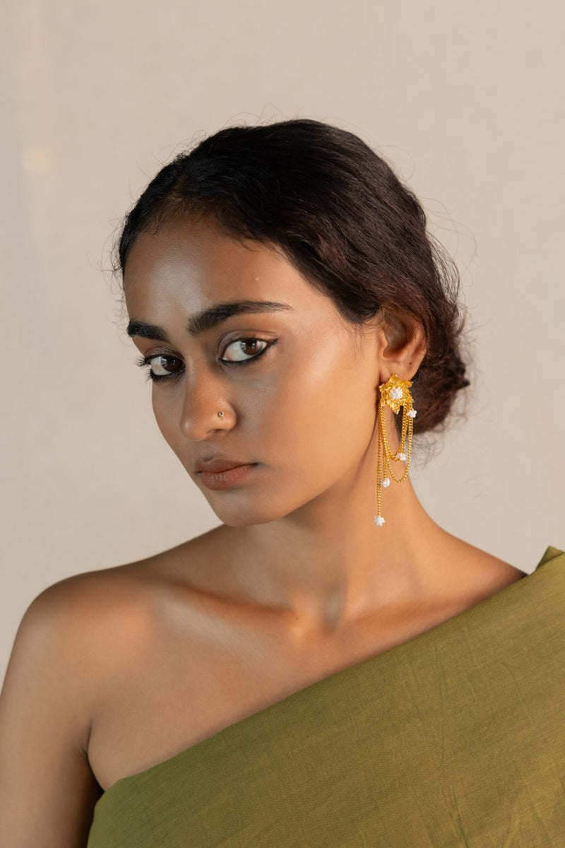 Parnika 18k gold plated on brass earring by Aarjavee in gold for women Worldwide
