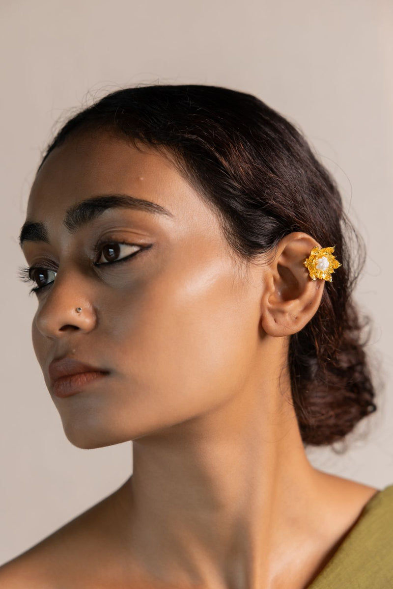 Parna Cuff 18k gold plated on brass earring by Aarjavee in gold for women Worldwide
