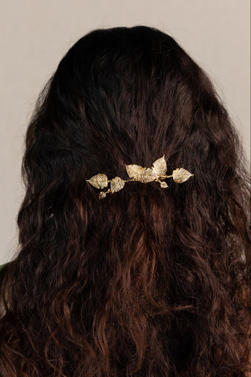 Nirjala hair pin 18k gold plated on brass hair accessorie by Aarjavee in gold for women Worldwide