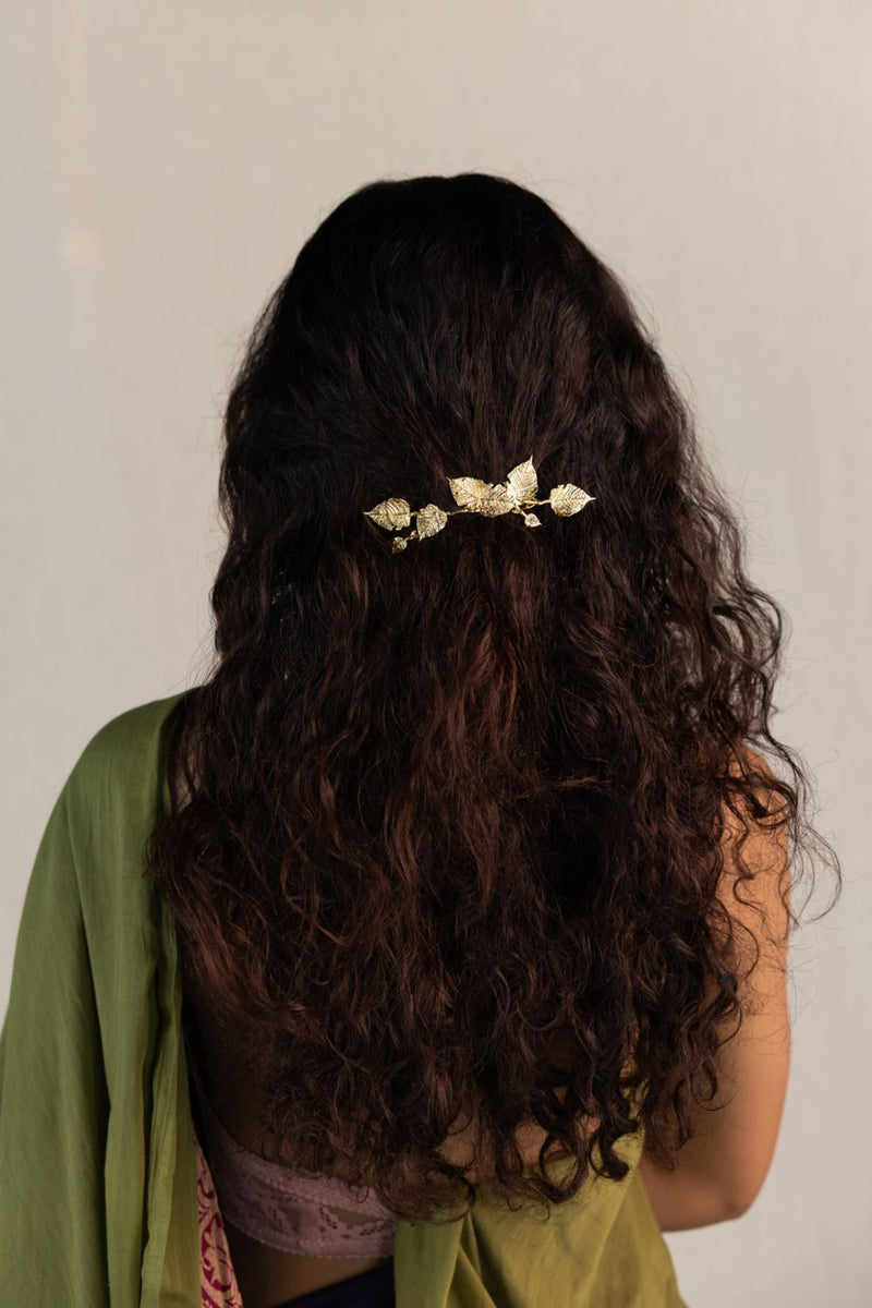 Nirjala hair pin 18k gold plated on brass hair accessorie by Aarjavee in gold for women Worldwide