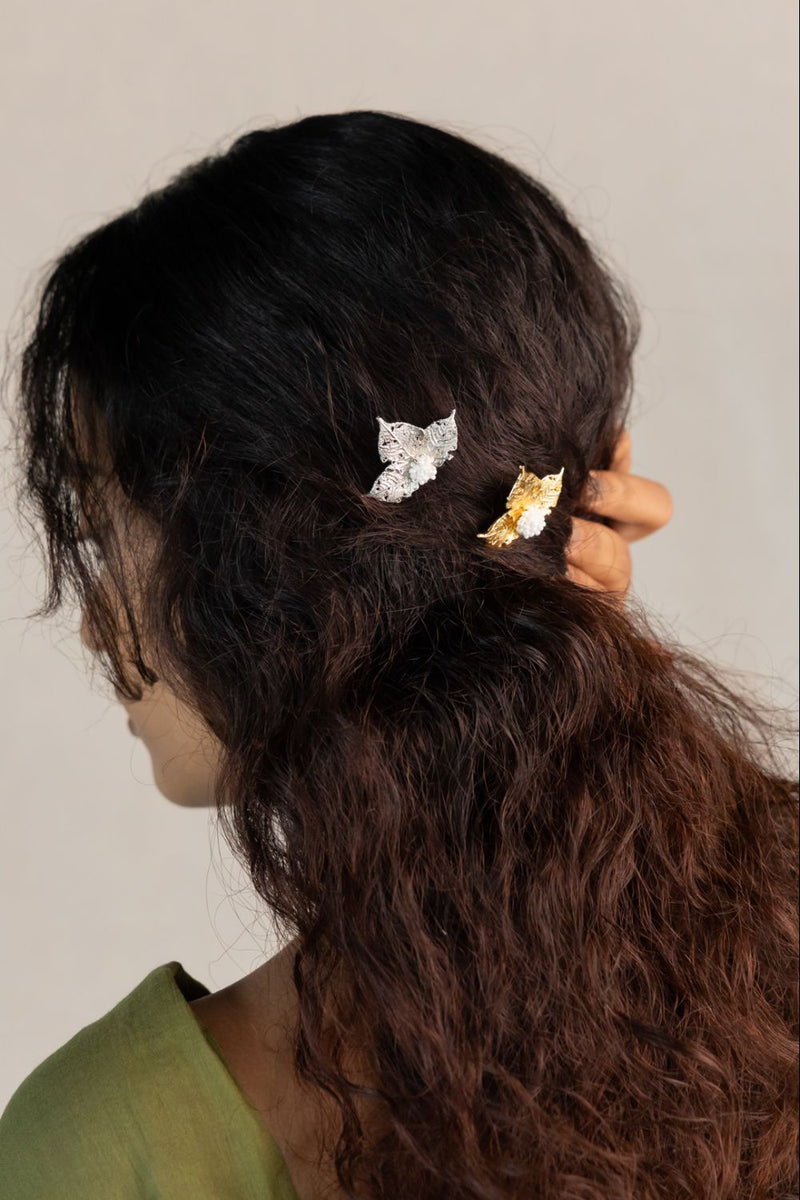Lata hair pin 18k gold plated on brass hair accessorie by Aarjavee in gold for women Worldwide