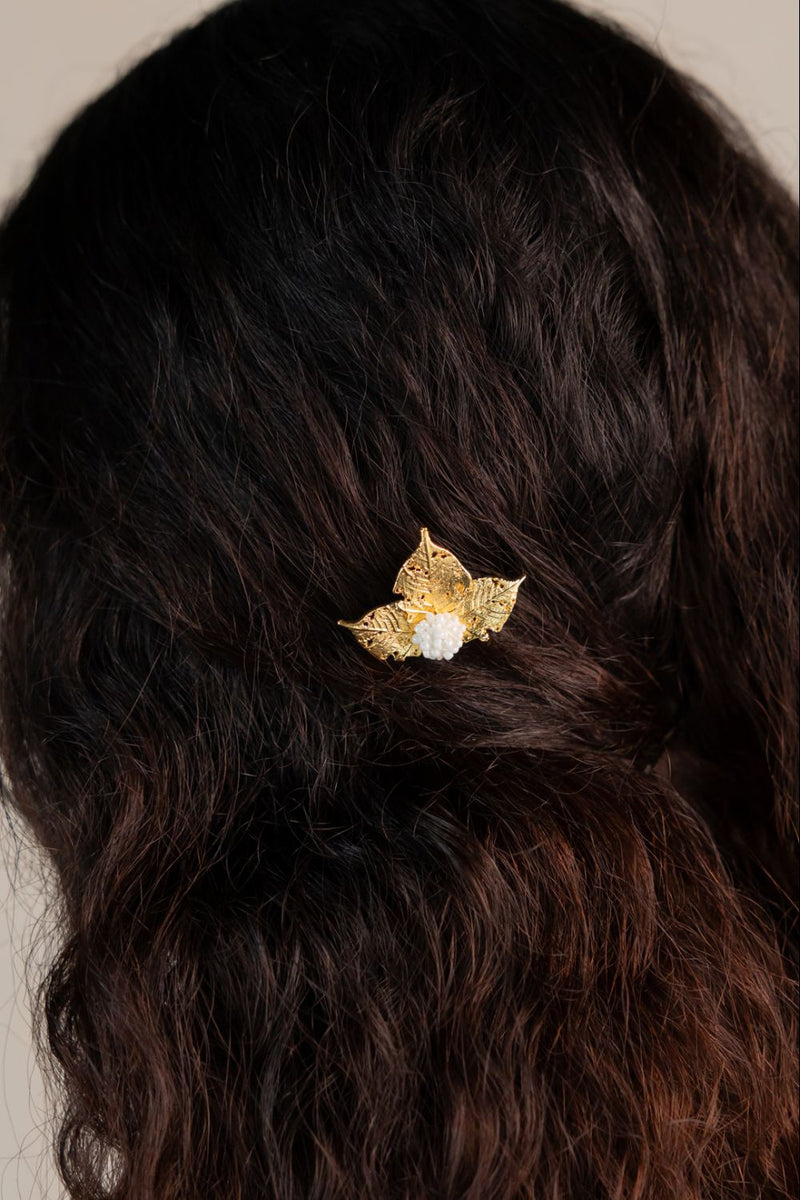 Lata hair pin 18k gold plated on brass hair accessorie by Aarjavee in gold for women Worldwide