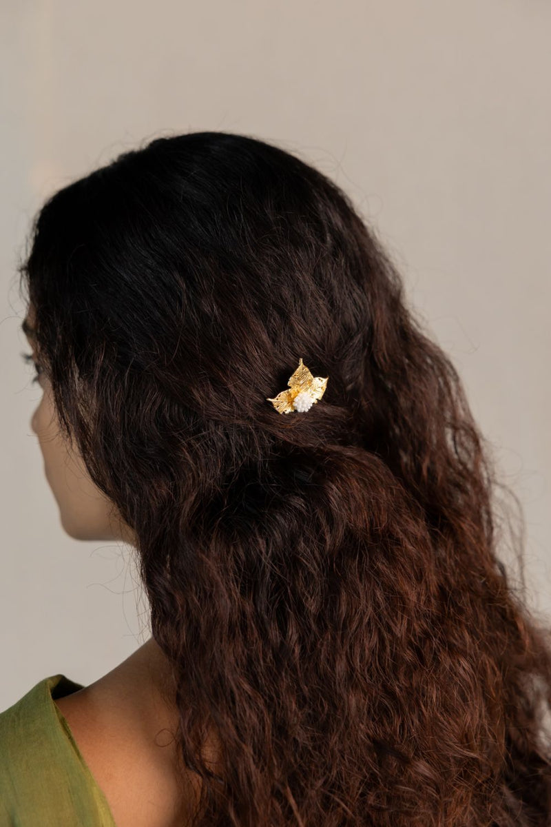 Lata hair pin 18k gold plated on brass hair accessorie by Aarjavee in gold for women Worldwide