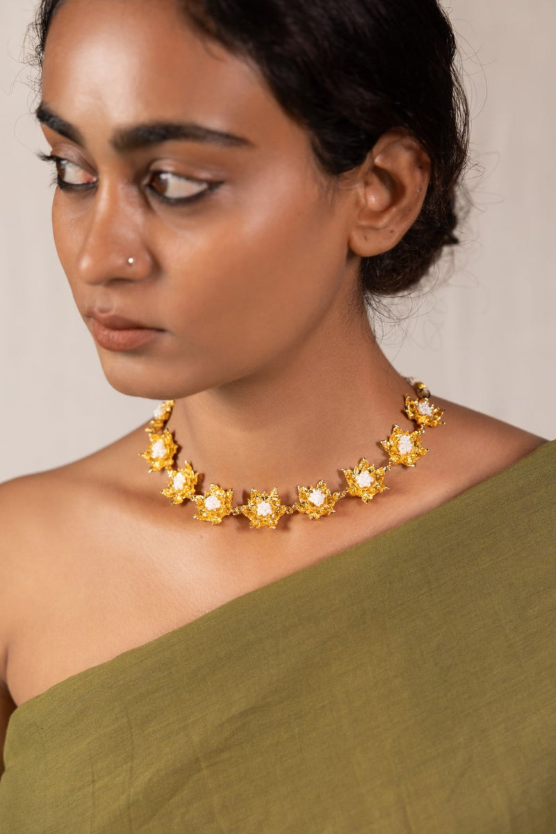 Parnika choker 18k gold plated on brass neckpiece by Aarjavee in gold for women Worldwide