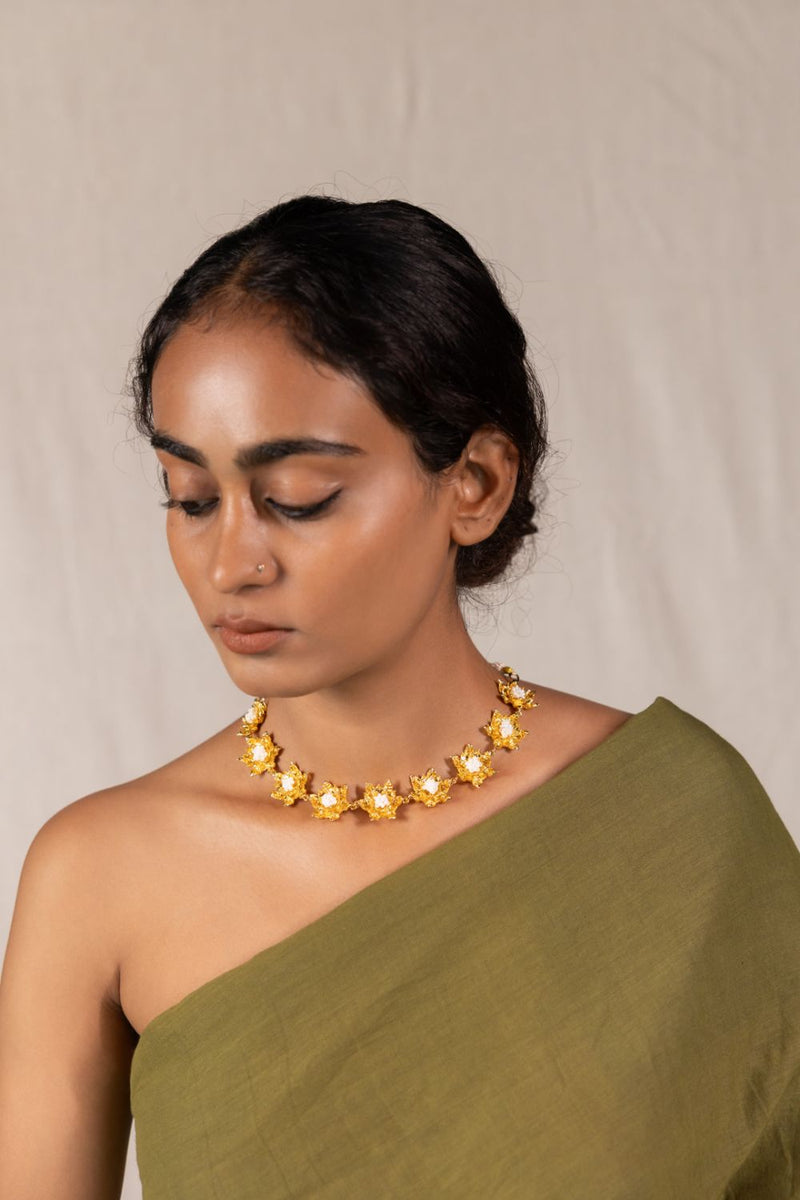 Parnika choker 18k gold plated on brass neckpiece by Aarjavee in gold for women Worldwide
