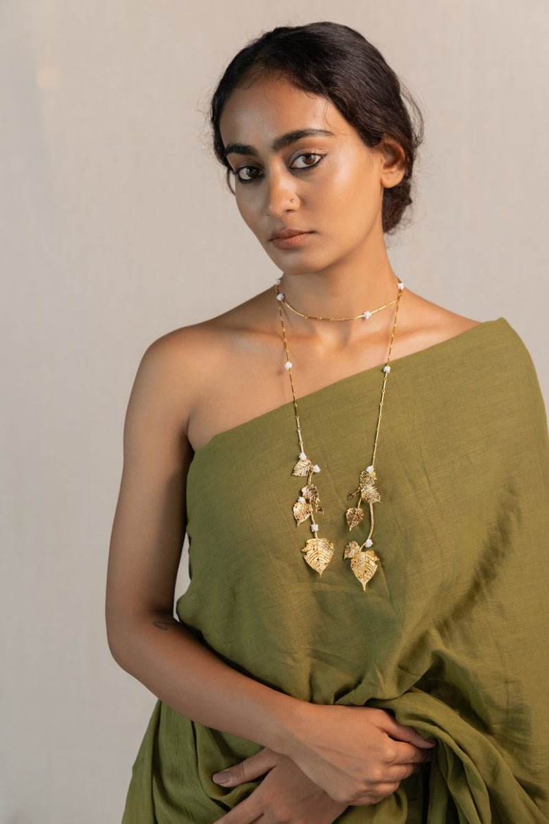 Megh Lariat 18k gold plated on brass neckpiece by Aarjavee in gold for women Worldwide