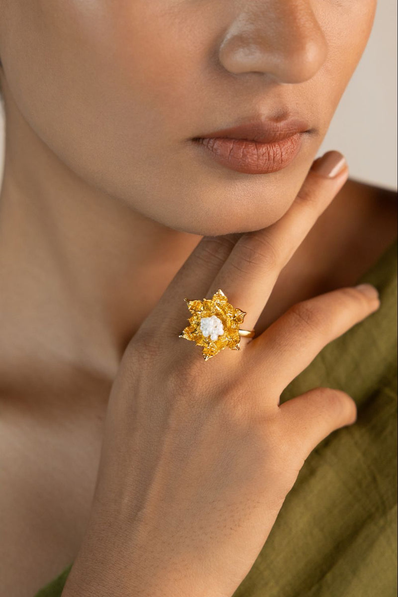 Parna Veeti 18k gold plated on brass ring by Aarjavee in gold for women Worldwide