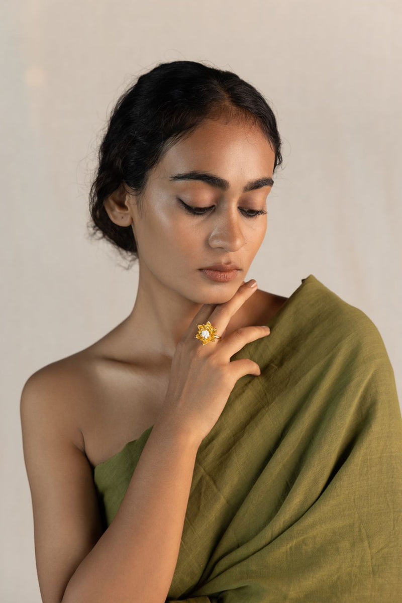Parna Veeti 18k gold plated on brass ring by Aarjavee in gold for women Worldwide