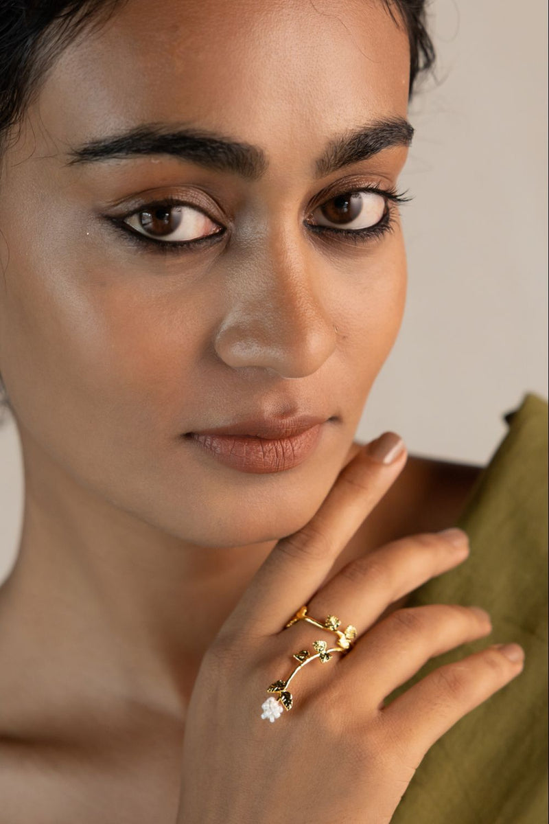 Lata Veeti 18k gold plated on brass ring by Aarjavee in gold for women Worldwide