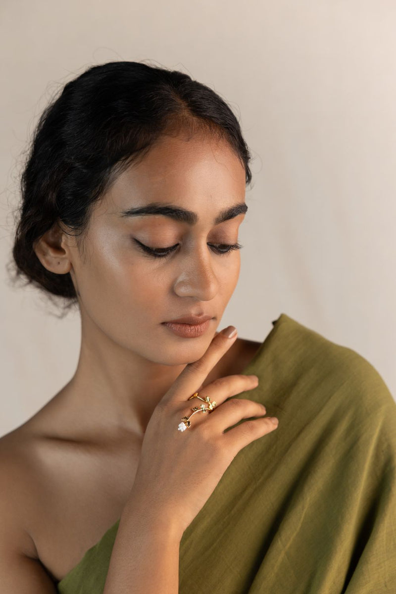 Lata Veeti 18k gold plated on brass ring by Aarjavee in gold for women Worldwide