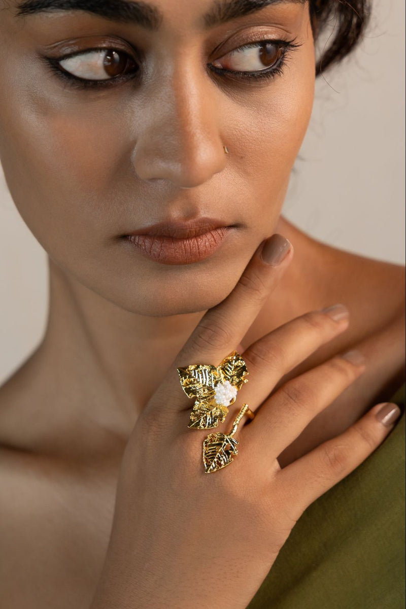 Taru Veeti 18k gold plated on brass ring by Aarjavee in gold for women Worldwide