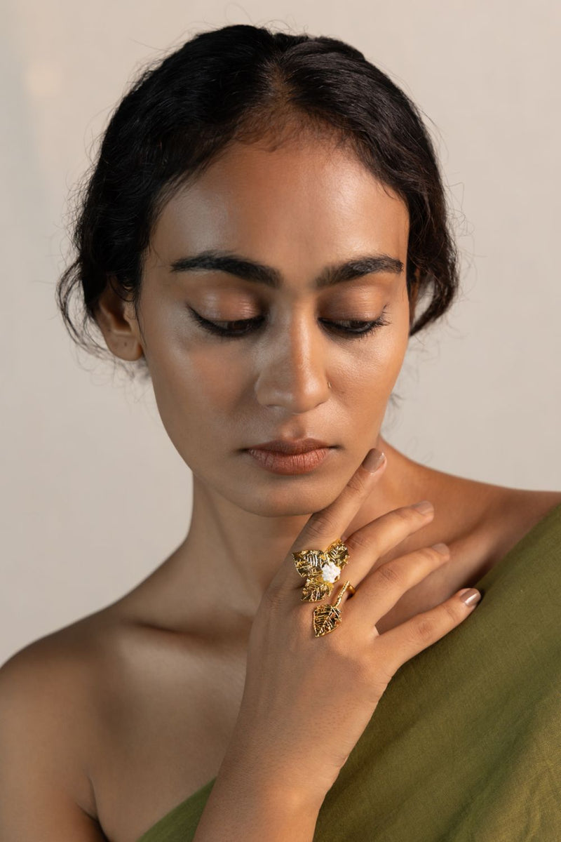 Taru Veeti 18k gold plated on brass ring by Aarjavee in gold for women Worldwide