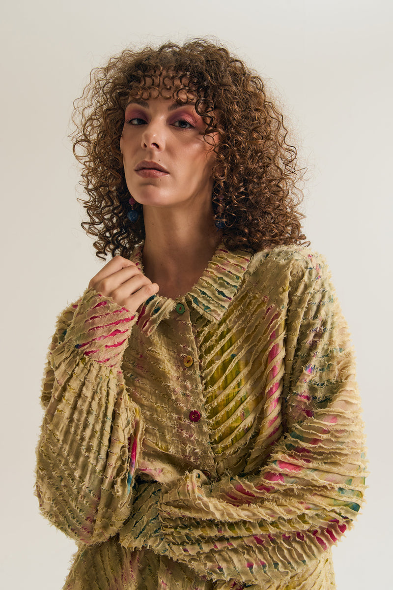 Petunia Shirt chanderi silk,cotton silk top/shirt by Capisvirleo in yellow for women Worldwide