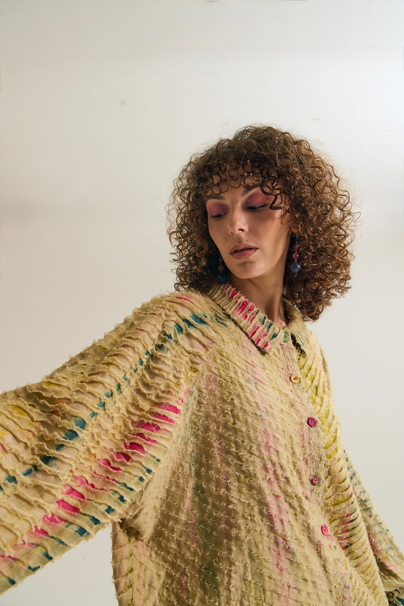 Petunia Shirt chanderi silk,cotton silk top/shirt by Capisvirleo in yellow for women Worldwide
