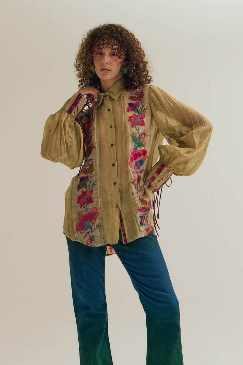 Camellia Shirt chanderi silk top/shirt by Capisvirleo in yellow for women Worldwide