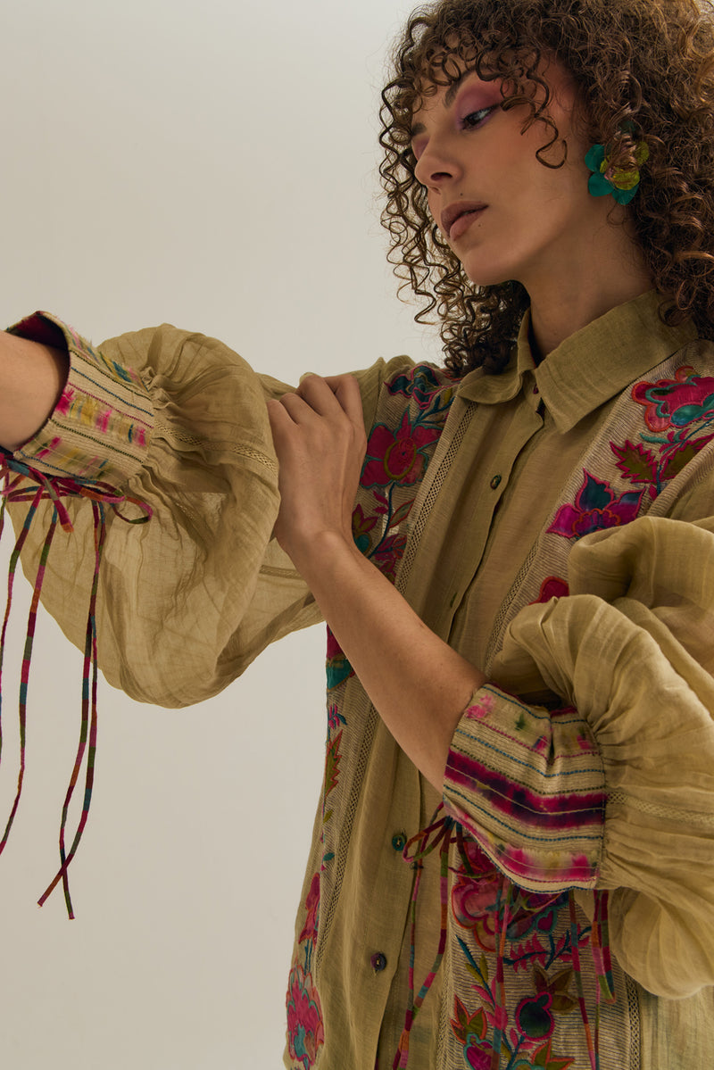 Camellia Shirt chanderi silk top/shirt by Capisvirleo in yellow for women Worldwide