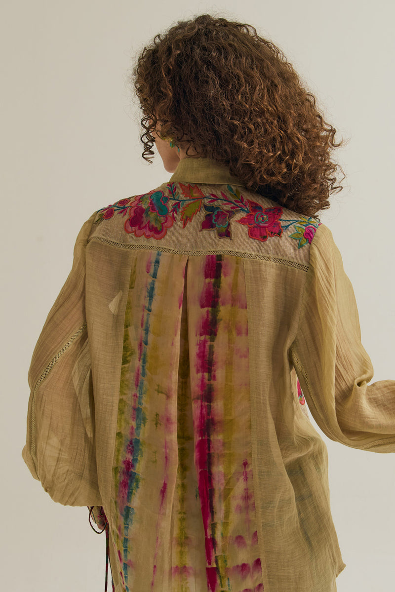 Camellia Shirt chanderi silk top/shirt by Capisvirleo in yellow for women Worldwide
