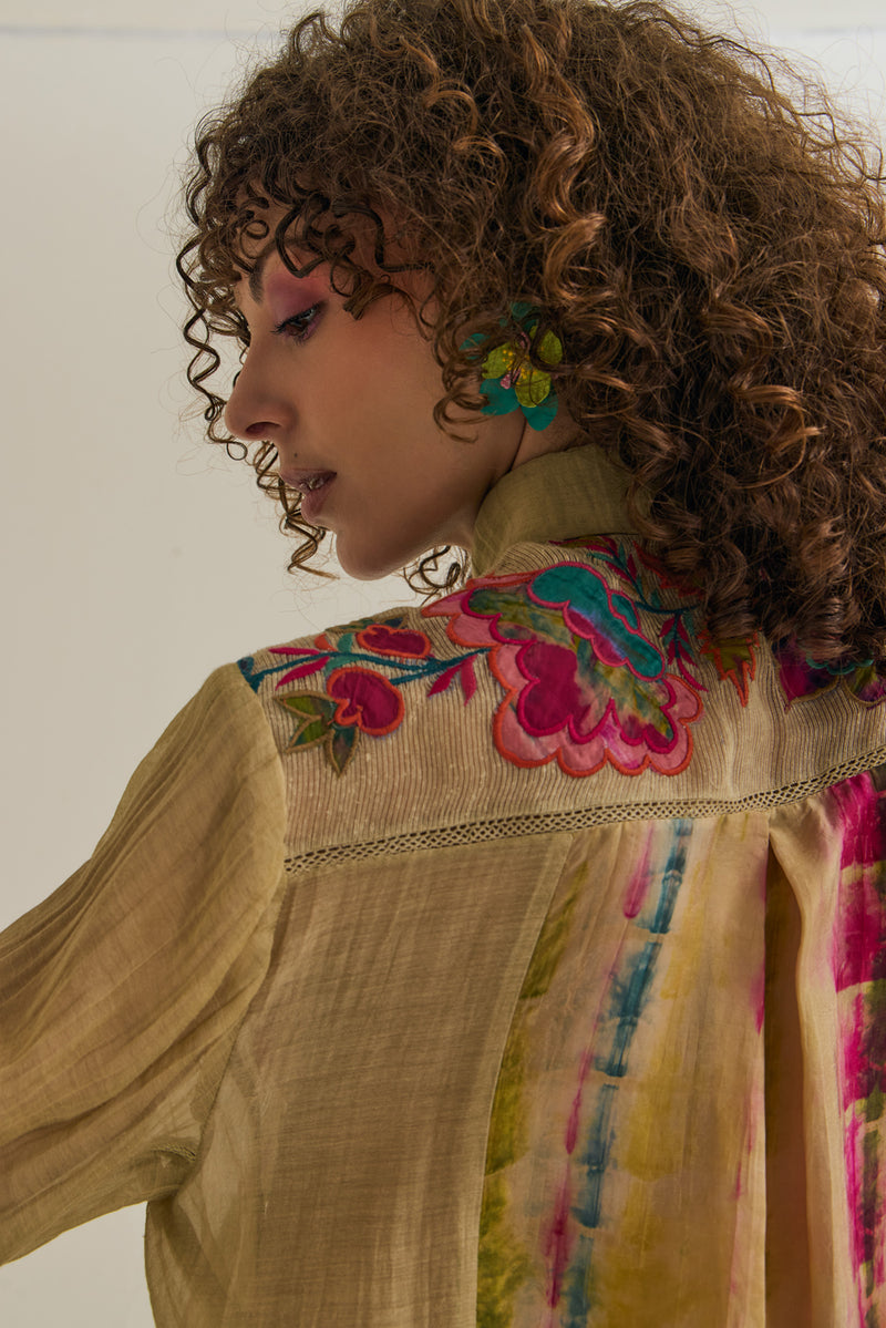 Camellia Shirt chanderi silk top/shirt by Capisvirleo in yellow for women Worldwide