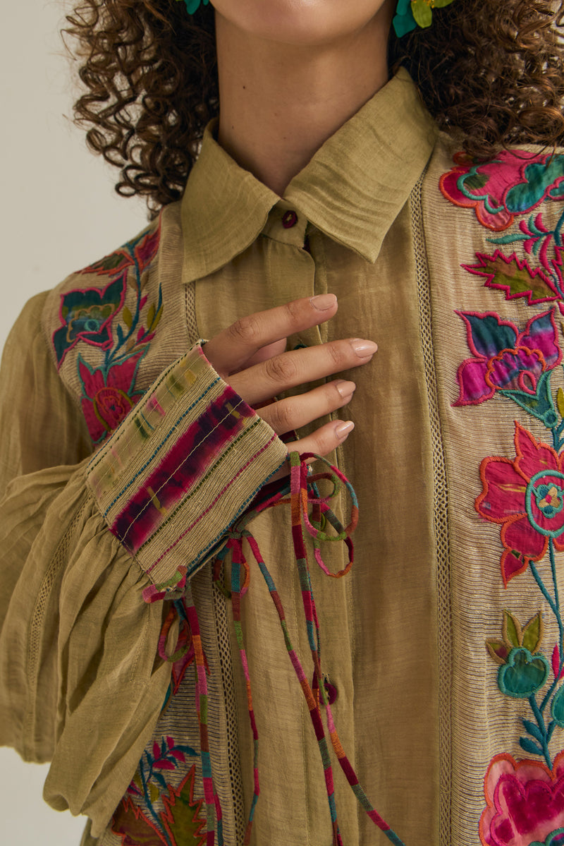 Camellia Shirt chanderi silk top/shirt by Capisvirleo in yellow for women Worldwide