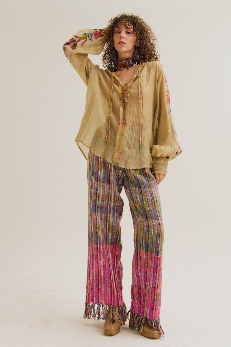 Foxglove Pants handloom cotton pant/trouser by Capisvirleo in pink for women Worldwide