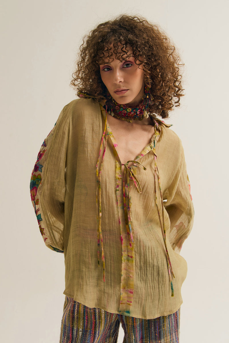 Chloe Shirt chanderi silk top/shirt by Capisvirleo in yellow for women Worldwide