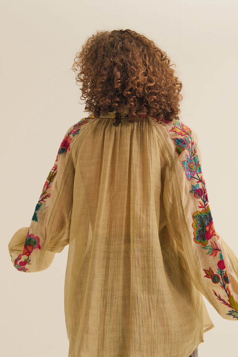 Chloe Shirt chanderi silk top/shirt by Capisvirleo in yellow for women Worldwide