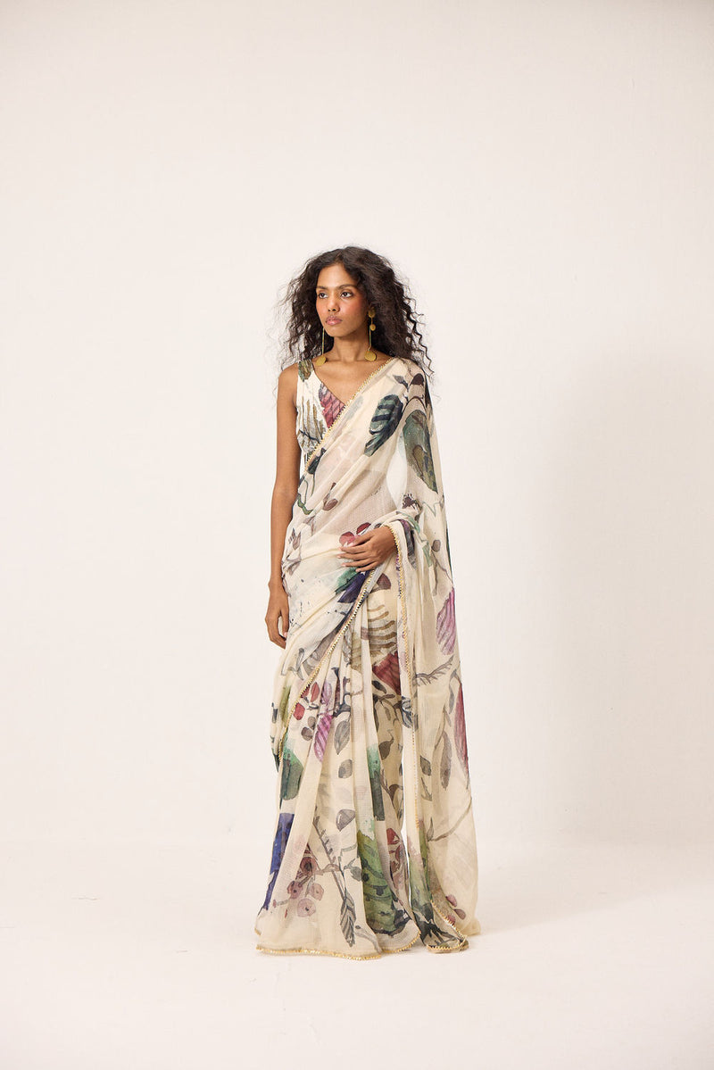 Avery Saree kota doria by Khara Kapas in ecru for women Worldwide