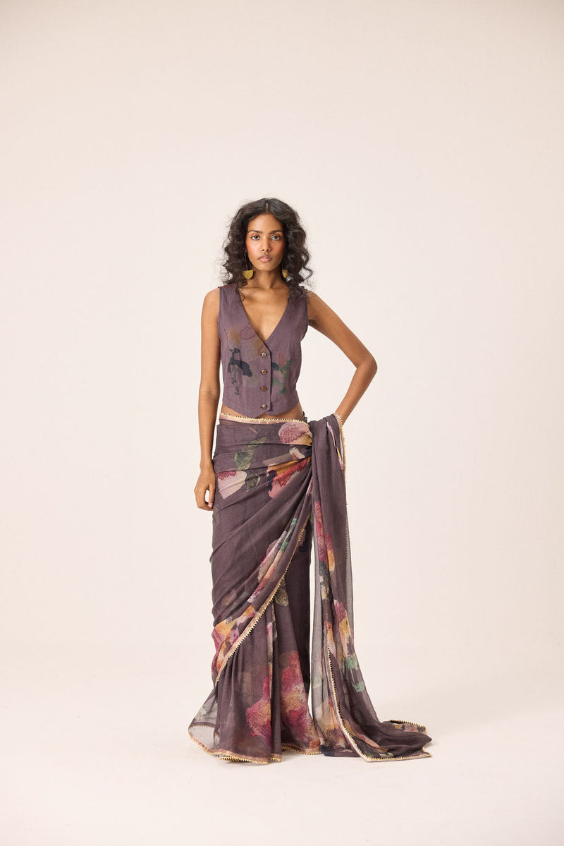 Inara Saree Set kota doria & mul by Khara Kapas in brown for women Worldwide