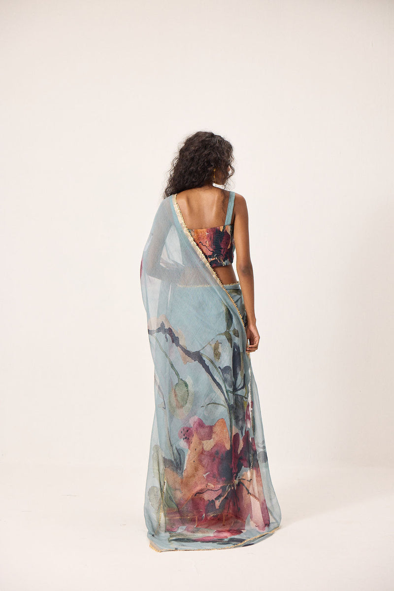 Feirosa Saree with Helen Blouse kota doria & mul by Khara Kapas in blue for women Worldwide