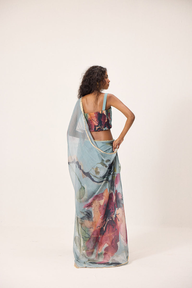 Feirosa Saree kota doria by Khara Kapas in blue for women Worldwide