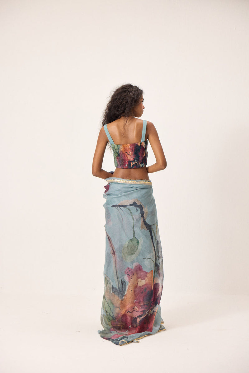 Feirosa Saree kota doria by Khara Kapas in blue for women Worldwide