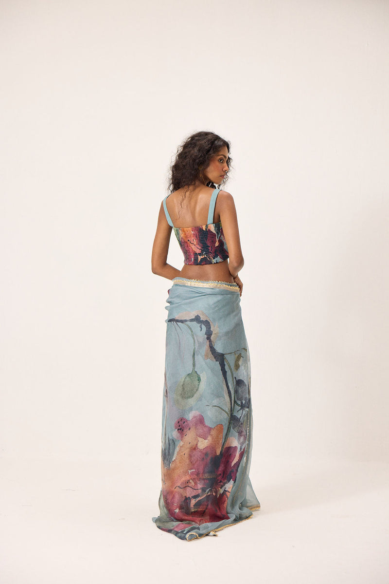 Feirosa Saree kota doria by Khara Kapas in blue for women Worldwide