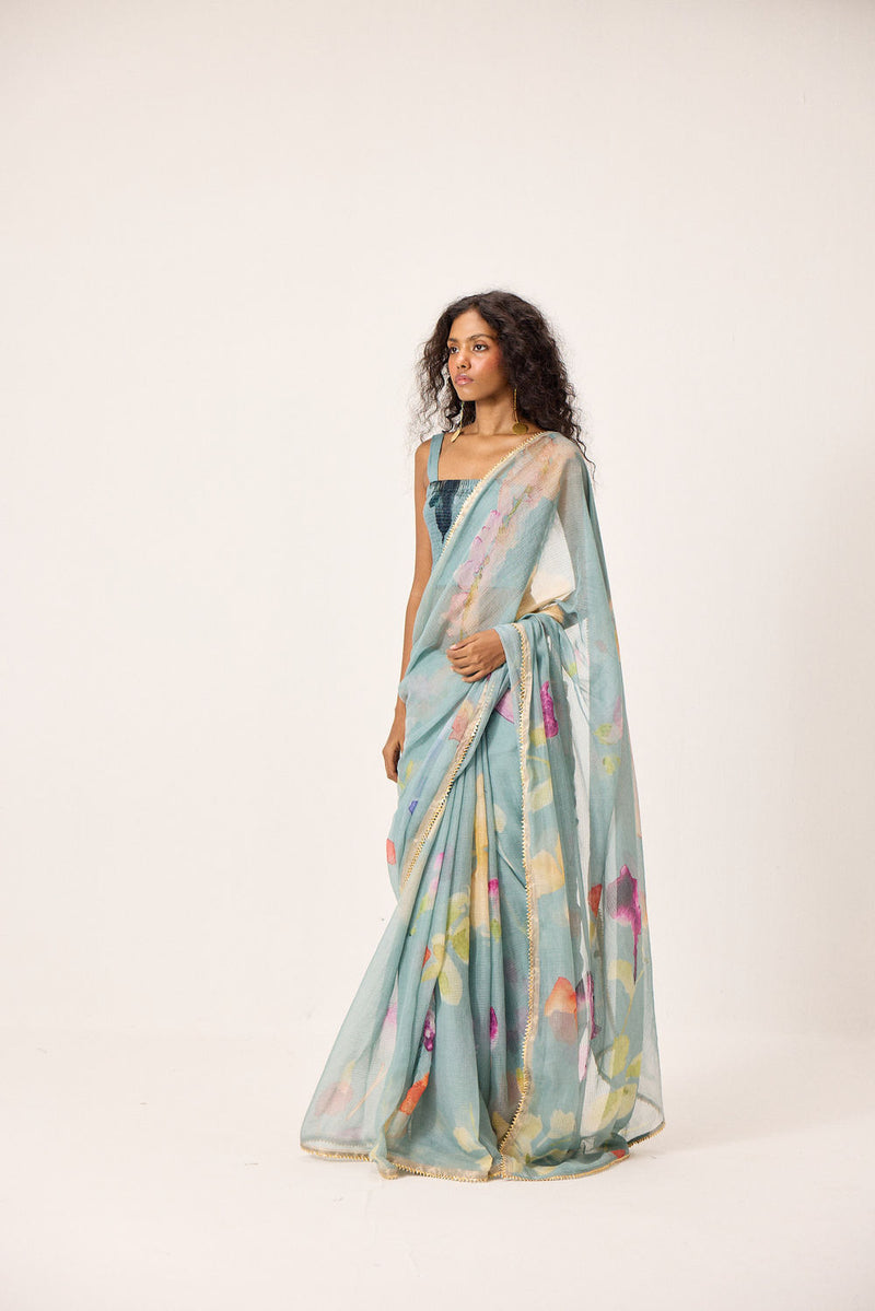 Helen Blouse mul by Khara Kapas in blue for women Worldwide