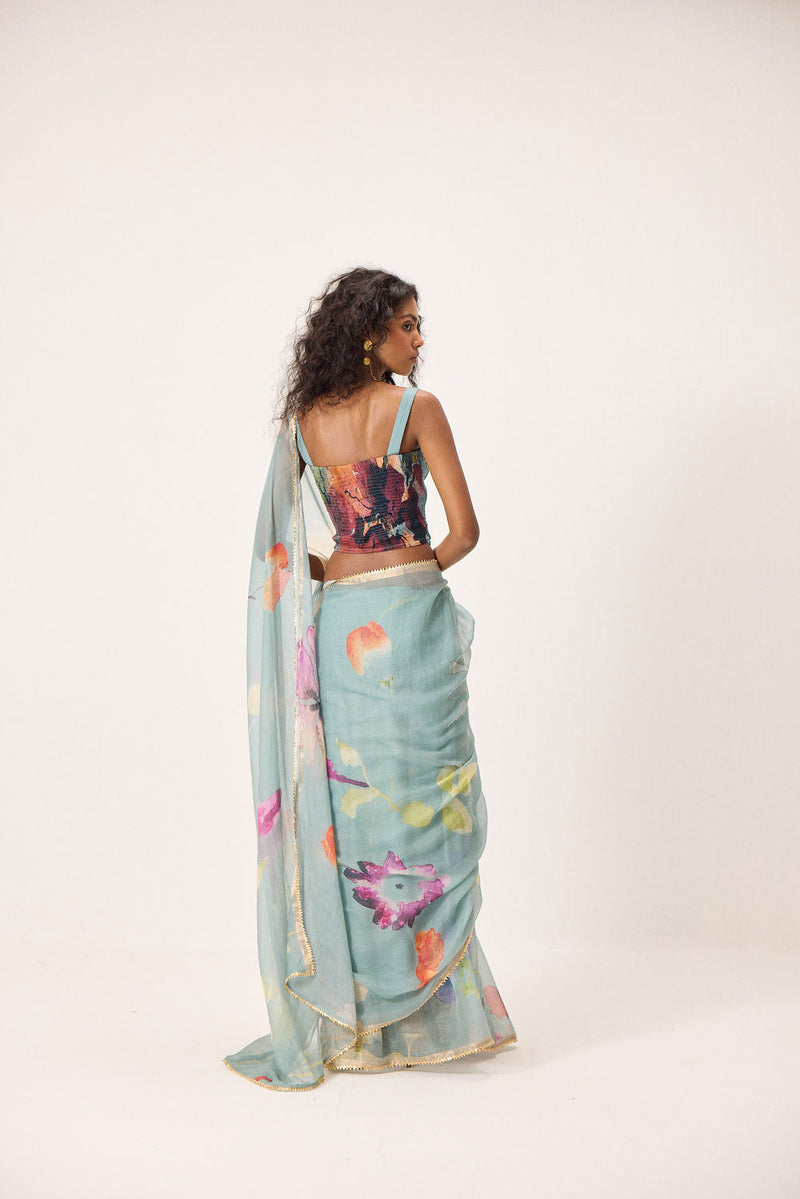 Helen Blouse mul by Khara Kapas in blue for women Worldwide