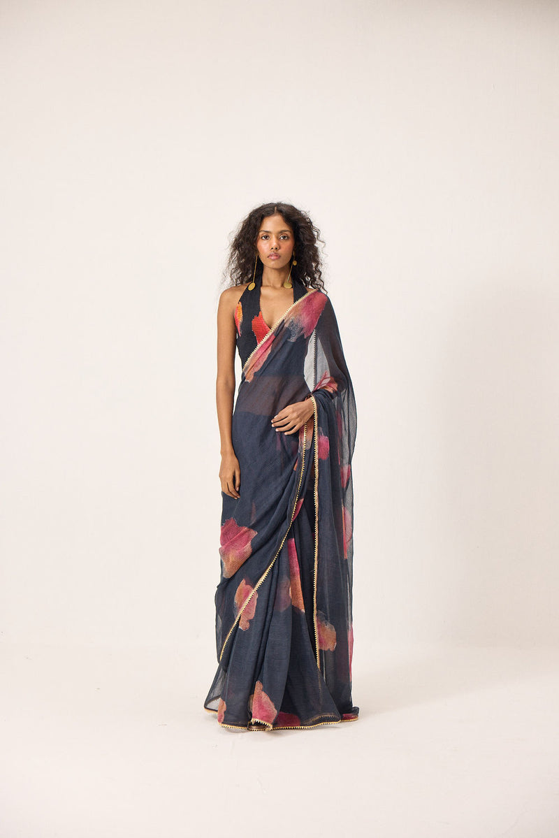 Cherine Saree Set kota doria and mul by Khara Kapas in black for women Worldwide