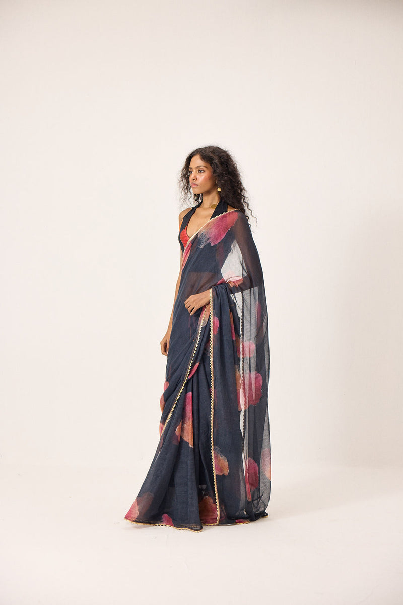 Cherine Saree Set kota doria and mul by Khara Kapas in black for women Worldwide
