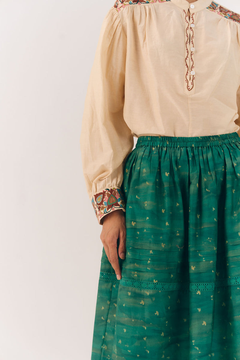 Peasant Top-Ivory Fleur cotton silk top and shirts by CORD in multi-color for women Worldwide