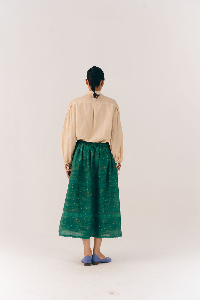 Emily Skirt-Green Tex cotton silk skirt by CORD in multi-color for women Worldwide