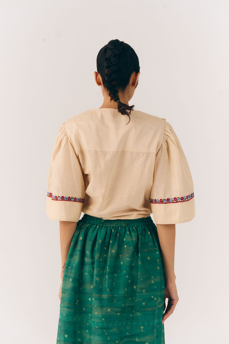 Luna Top-Ivory Floret cotton silk top and shirts by CORD in multi-color for women Worldwide