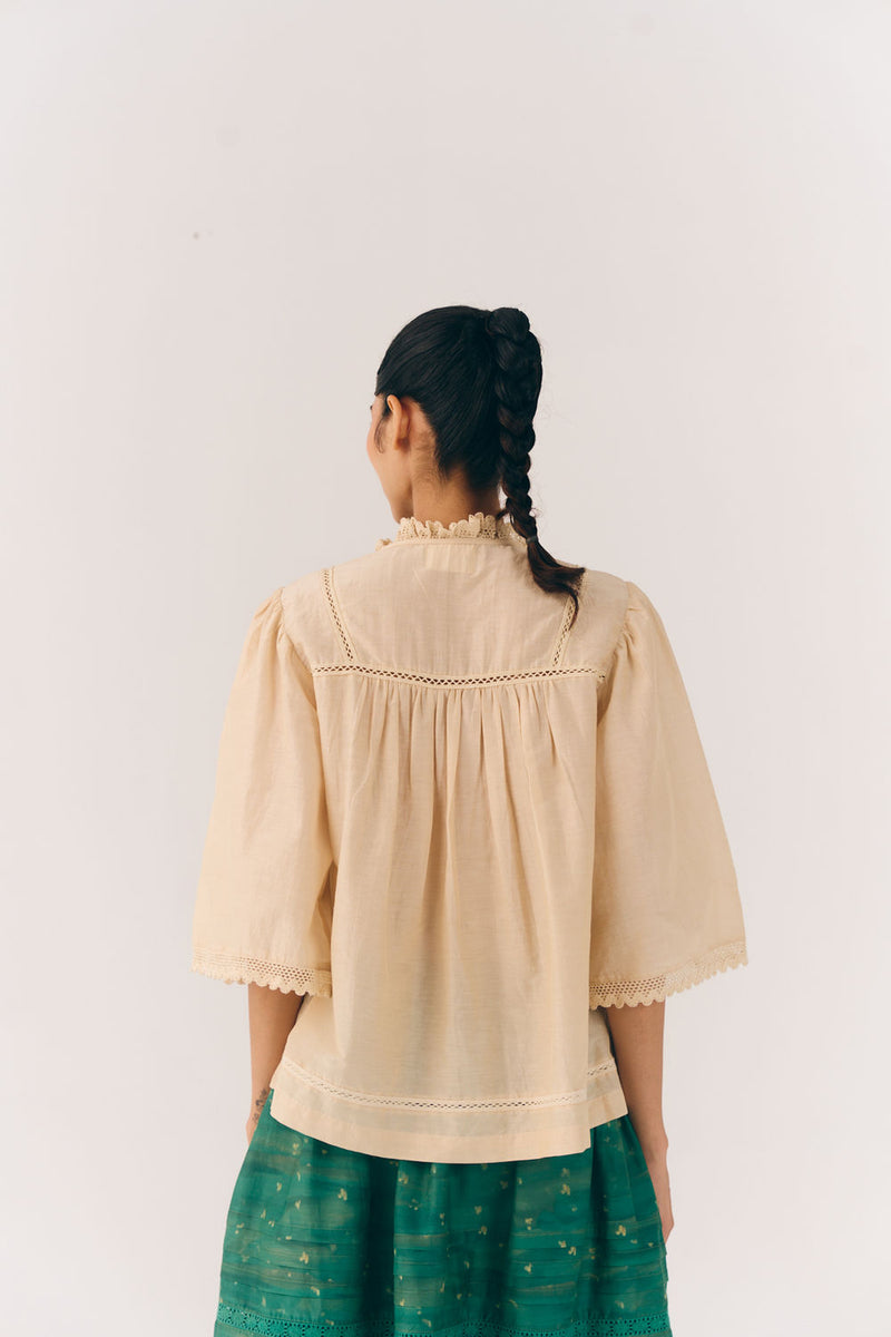 Rose Top-Ivory Floret cotton silk top and shirts by CORD in multi-color for women Worldwide