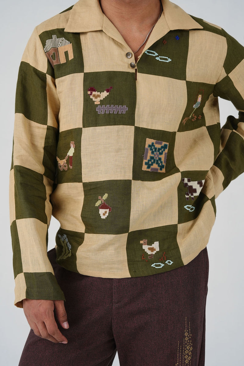 Ron Kurta-Countryside Applique linen kurta/kurta set by CORD MEN in multi-color for men Worldwide