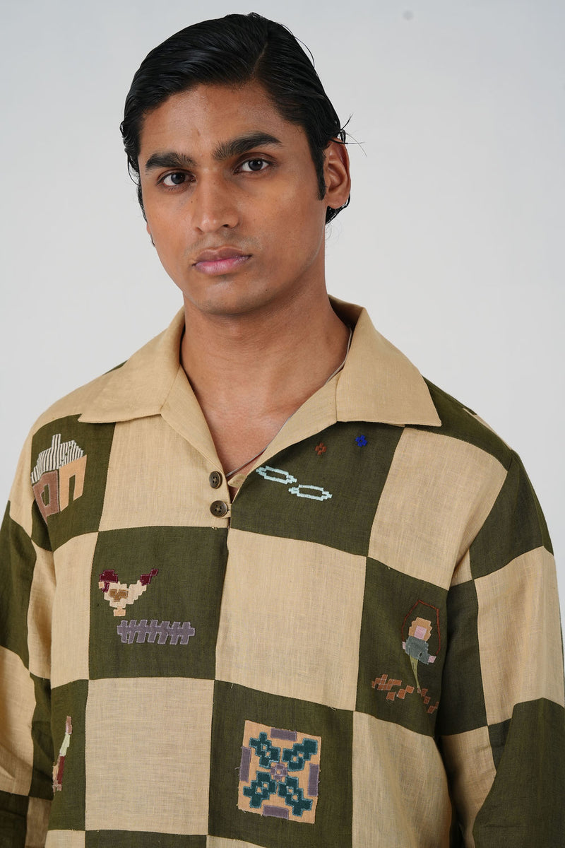 Ron Kurta-Countryside Applique linen kurta/kurta set by CORD MEN in multi-color for men Worldwide