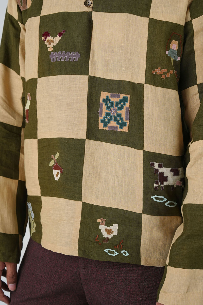 Ron Kurta-Countryside Applique linen kurta/kurta set by CORD MEN in multi-color for men Worldwide