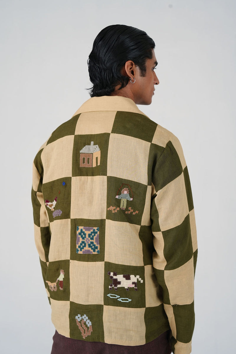 Ron Kurta-Countryside Applique linen kurta/kurta set by CORD MEN in multi-color for men Worldwide