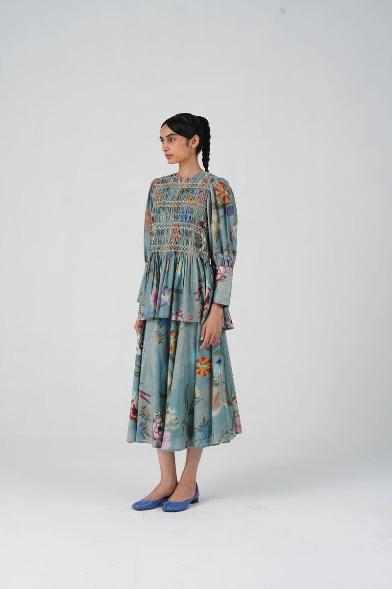 Gaia Set-Blue Floret cotton silk co-ord set by CORD in multi-color for women Worldwide